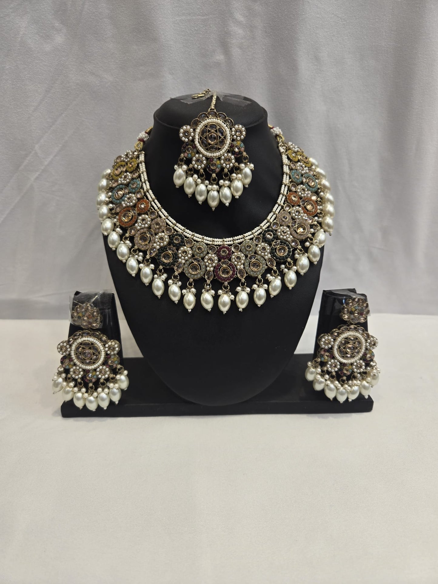 Gold & Multicolor Moti Stone Choker Set