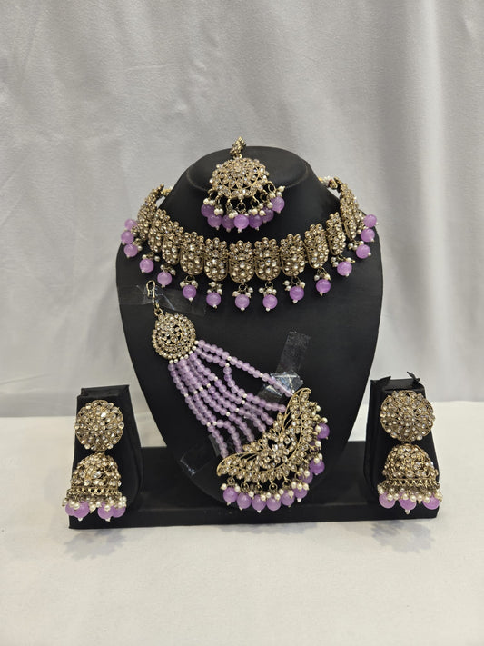 Gold with Lilac Kundan Choker Set